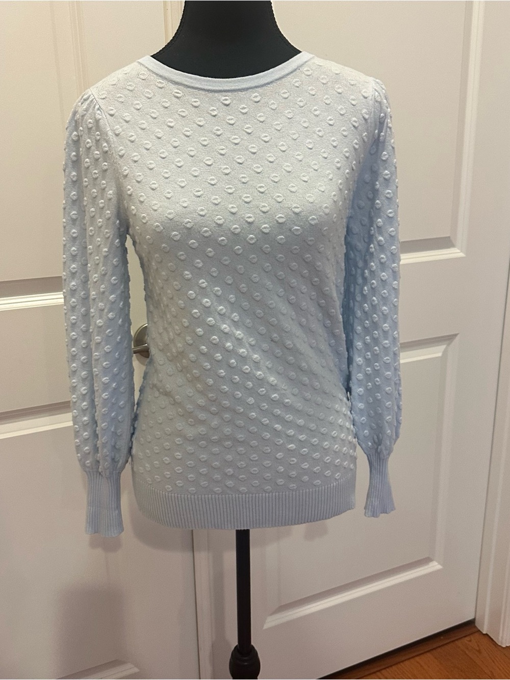 LOFT Light Blue Textured Dot Crewneck Sweater